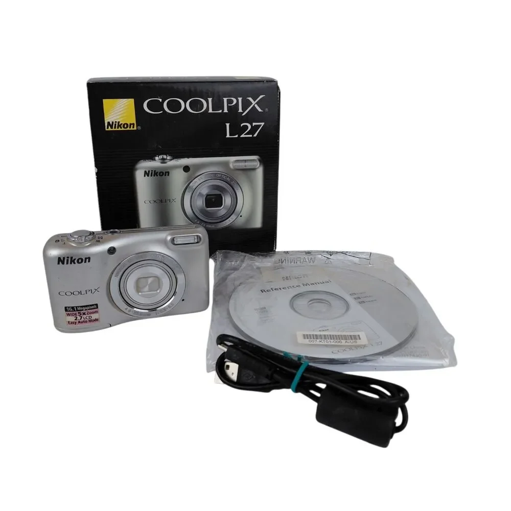 Nikon Coolpix L27 16.1MP Digital Camera Tested w/ SD Card Data Cable Silver
